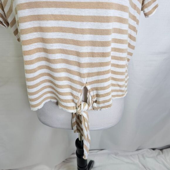 MICHAEL Michael Kors Tan Striped Tie Hem Linen Blend Top Size XL - Picture 8 of 9